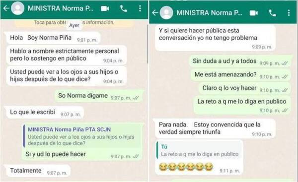 El senador de Morena Alejandro Armenta dio a conocer el 17 de mayo que recibió mensajes de WhatsApp del celular de la ministra presidenta de la SCJN, Norma Lucía Piña